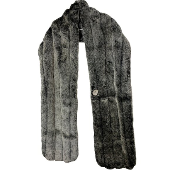 Silk & Sable Gray Faux Fur Wrap Stole 100"x 12.5" Winter Scarf Elegant RD10168 - Picture 6 of 8